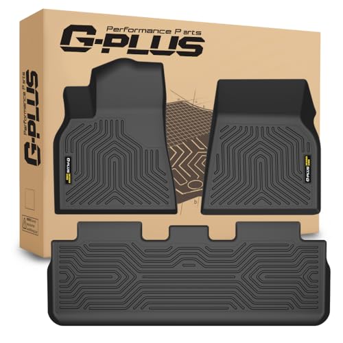 G-Plus Floor Mats 3PCS Compatible with Tesla Model Y 2020-2024(Fit 5-Seat, NOT Fit 7-Seat),TPE All Weather Full Cover Protection 1st & 2nd Row Floor M
