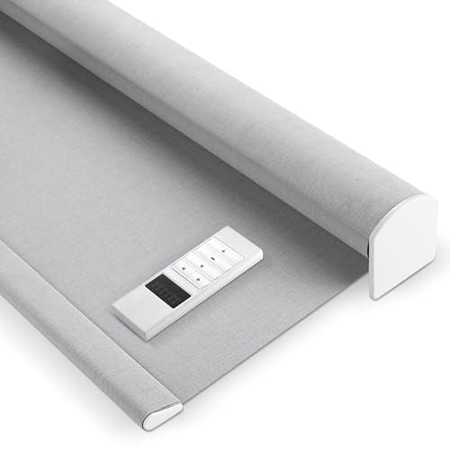 Zshine Rechargeable Motorized Roller Shades Blackout Fabric with Cross Texture Customize Size for Bedroom Living Room (82133C)