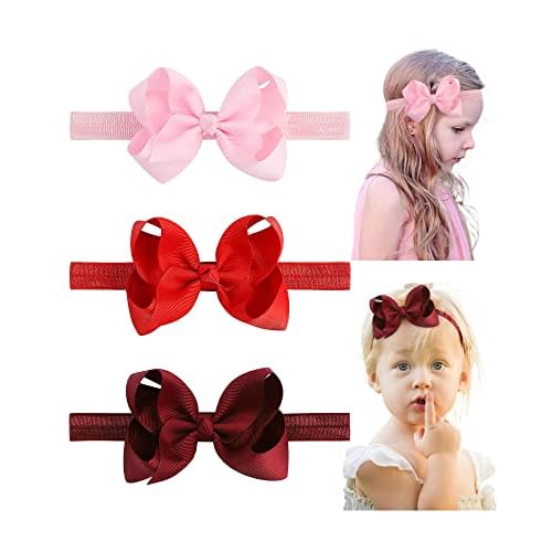 jollybows Hairband - 3 PCS 4" Baby Girls Headbands Boutique Grosgrain Ribbon Hair Bows for Baby Girls Infants Toddler Kids Teens and Children - Pink,