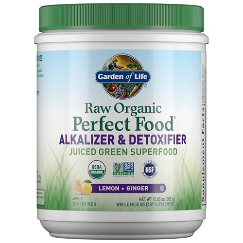 Garden of Life Raw Organic Perfect Food Alkalizer & Detoxifier Juiced Greens Superfood Powder - Lemon Ginger, 30 Servings - Non-GMO, Gluten Free Whole