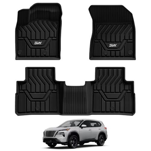 3W Floor Mats for 2021-2025 2026 Nissan Rogue Custom Fit TPE All Weather Rogue Floor Liner Full Set 1st & 2nd Row Car Mats - Black (NOT for Sport) 1.R