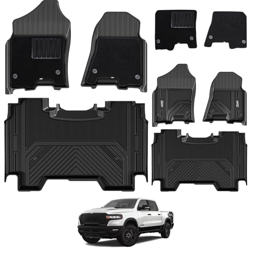 3W Dodge Ram 1500 Floor Mats & Fornt Carpet for 2019-2024 with Original Storage Under Rear Seat All Weather Floor Liner Car Accessories Ram 1500 New B