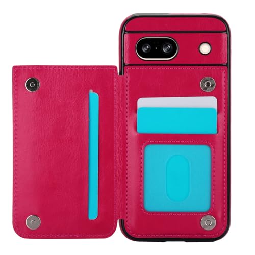 for Google Pixel 8a Wallet Case with 3 Credit Card Holder,RFID Blocking,PU Leather Double Magnetic Clasp Kickstand Heavy Duty Protective Cover.(Rose R