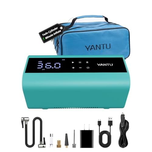 YANTU Cordless Tire Inflator with Dual-Cylinder & 8.3" Large Screen-Portable Air Compressor for Car Tires,12V Rechargeable,Tire Pressure Gauge,Up to 1