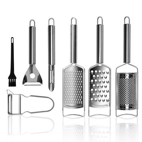 Cheese Grater Set, 7-Piece Zester Grater Peeler Set Stainless Steel Kitchen Utensil Set for Bar Restaurant Home Ginger Lemon Fruit Chocolate Vegetable