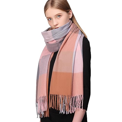 RIIQIICHY Plaid Scarfs for Women Fall Winter Scarves Pashmina Shawls and Wraps for Evening Dresses Plaid Scarf-8