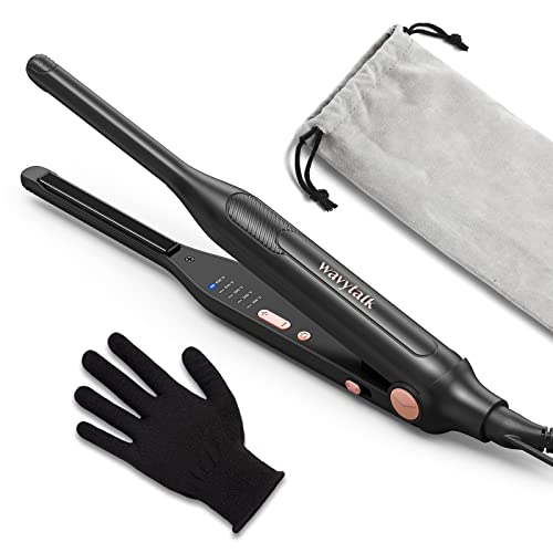 Wavytalk 3-10" Small Flat Iron, Pencil Flat Iron for Short Hair, Pixie Cut and Bangs, Curling Iron for Short Hair, Mini Hair Straightener for Edges wi
