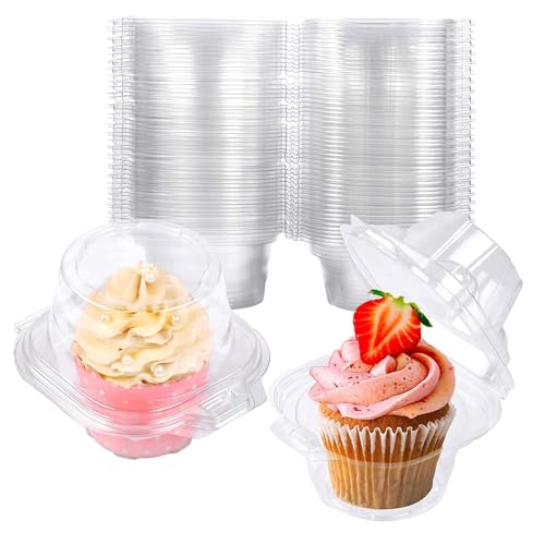 100 Pack Individual Cupcake Containers Plastic Cupcake Boxes Cupcake Holders Stackable Deep Dome Cupcake Carrier