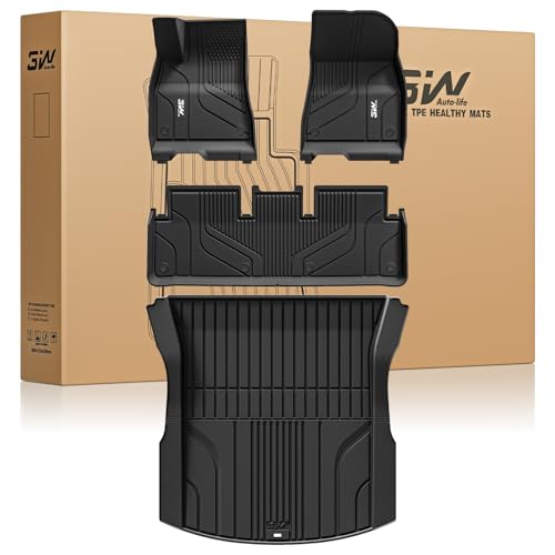 3W Floor Mats and Cargo Liner for Tesla Model 3 2024 2025 TPE All Weather Custom Fit Cargo 1st and 2nd Rows Car Accessories Rear Trunk Mat, Black 3) M