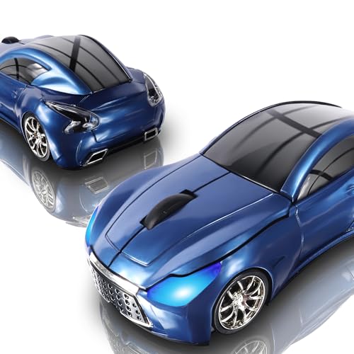 Elec Space Wireless Car-Shape Mouse With LED Headlights, 2.4G Unique for Kids, USB Receiver, 1600 DPI Cool Gaming for Laptop PC Computer - Pearl Blue