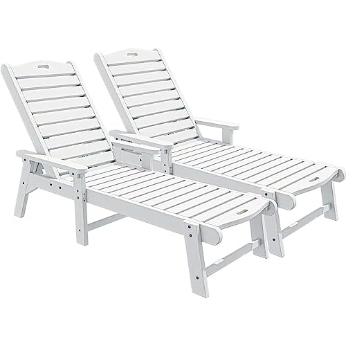 YITAHOME Outdoor Chaise Lounge Chairs Set of 2 with Adjustable Backrest, Heavy Duty Resin Patio Lounger with Wide Armrest and 350lbs Capacity for Outs