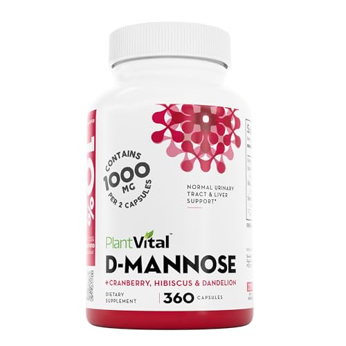 Plantvital D Mannose Capsules with Cranberry - D-mannose 1000mg Capsules - High Potency for Bladder, Kidney and Urinary Tract Support. Cranberry Powde