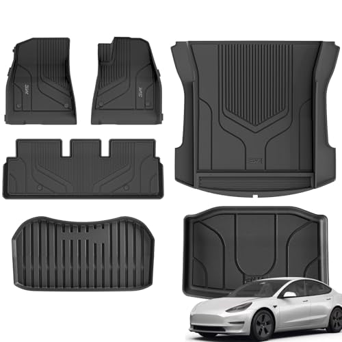 3W Floor Mats & Boot Liner Fit for Tesla Model 3 2021 2022 2023, Odorless All Weather Thoex™ Premium Mats, Tesla Model 3 Car Liner Waterproof Non Sl