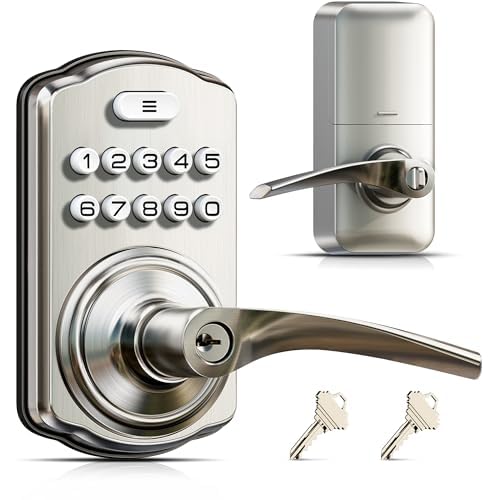 Veise Keypad Door Lock with Handle, Keyless Entry for Front Door & Bedroom, Electronic Lock with Code, Auto-Locking, Easy Installation, Passage Mode,