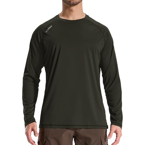 LOOGU Men's UPF 50+ UV Sun Protection SPF Rash Guard Lightweight Long Sleeve Shirts Outdoor for Fishing Hiking Swimming Brown Small