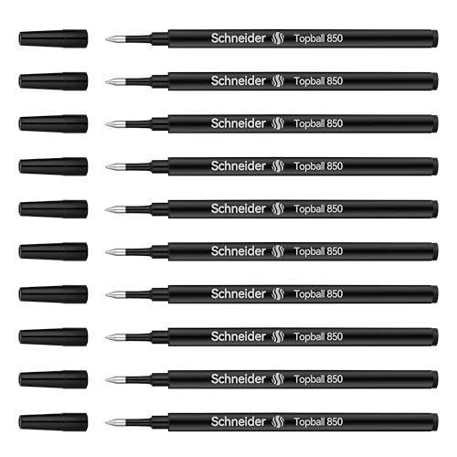 Schneider Rollerball Refill Black Fine - Smooth Writing Pack of 10 Rollerball Refills Designed for BEILUNER Pens - Safety Non Dry Roller Pen Refill F