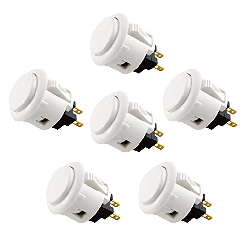 Sanwa 6 pcs OBSF-24 Original Push Button 24mm - for Arcade Jamma Video Game & Arcade Joystick Games Console (White) S@NWA 24mm White
