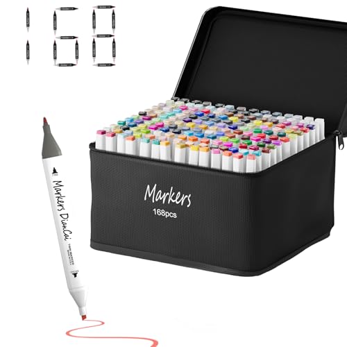 Alcohol Markers, 168 Colors Dual Tip Permanent Art Marker Set for Kids, Coloring Painting Supplies Sketch Drawing Pens for Adults, Holiday Present for