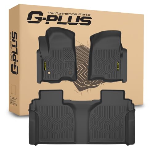 G-PLUS Floor Mats Fit for Chevy Silverado-GMC Sierra 1500 2500HD 3500HD Crew Cab 2019-2025(Fit with Rear Under-Seat Storage), TPE All Weather Custom F