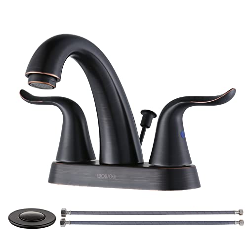 WOWOW Bathroom Faucet 4 inch Centerset Oiled Rubbed Bronze Bathroom Sink Faucet Lift Rod Drain Assembly Stainless Steel Faucets for Bathroom Faucet Re