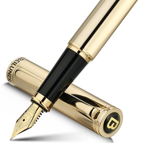 BEILUNER Gold Fountain Pen,Stunning Luxury Pens with 24K Gold Finish, Gorgeous 24K Gilded Nib(Fine), Trustworthy Pen Gift for Men&Women -Ink Converter