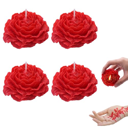 4 Pcs Low Temperature Candles Glitter Red Peony Flower Home Scented Candle Kit Pure Natural Soybean Oil Candle Aromatherapy Romantic Wax Play Candle f