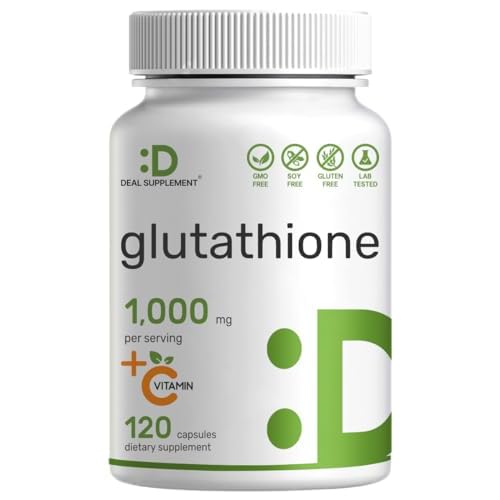 Glutathione Supplement 1,000mg Per Serving, 98% Purity | Plus Vitamin C 500mg, Active Reduced Form (GSH) | Intracellular Antioxidant – Supports Deto