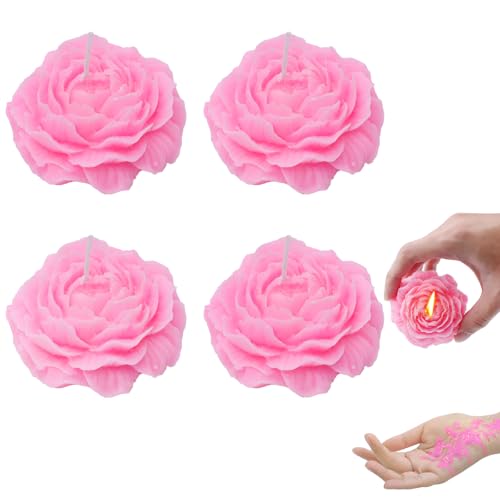 Valentine's Day 4 Pcs Low Temperature Candles Glitter Pink Peony Flower Home Scented Candle Kit Pure Natural Soybean Oil Candle Aromatherapy Romantic