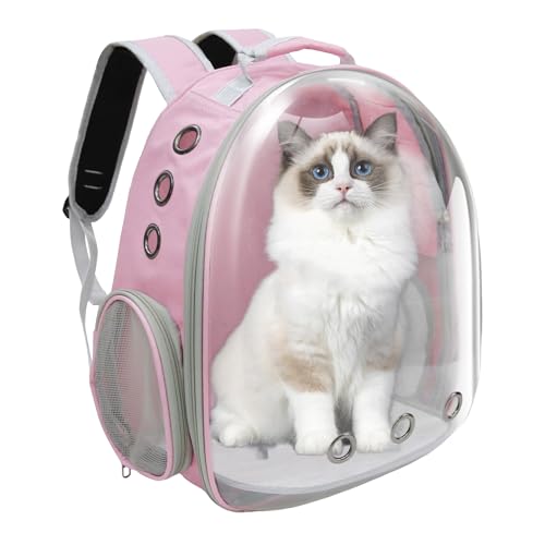 Cat Backpack, Airline Approved Bubble Carrying Bag for Small Medium Dogs Cats, Space Capsule Pet Carrier Dog Hiking Backpack Travel Carrier (Pink)