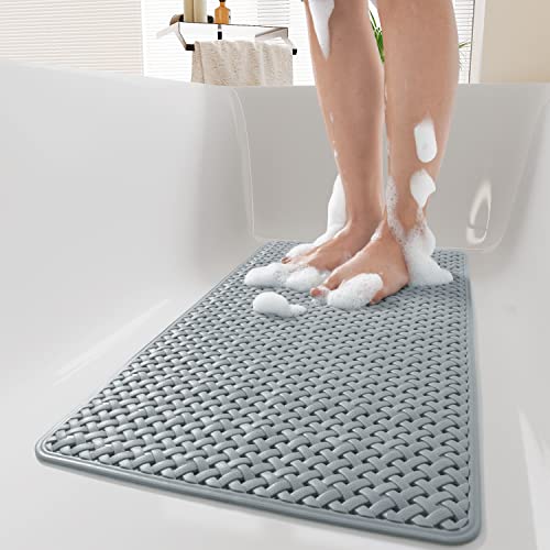 PADOOR Bathtub-Mat Non Slip with Suction Cups and Drain Holes, Machine Washable Shower Mat Anti Slip Bath Mat for Tub for Kids (14"x27" Green) 27" x 1