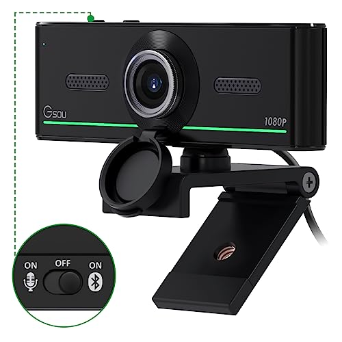 Gsou 1080P Webcam with Microphone for Desktop, Computer Webcam Connect Bluetooth Headset-Earphone-Speaker, Streaming Webcams for Live Skype Teams, PC