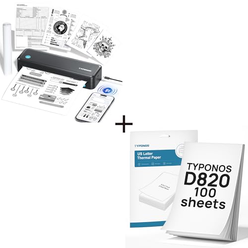 Portable Printer, D820 Thermal Printer, Bluetooth Printers for Home Use, Compatible Single Sheet US Letter Thermal Paper 8.5 x 11, 100 Sheets