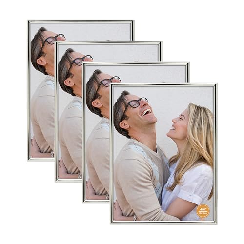 DECANIT 4x6 Picture Frame Metal,Thin Profile Photo Frame 4 by 6 Inch, Display for Wall Mounting or Tabletop Pack of 4,Silver 4*6 4PACK Silver