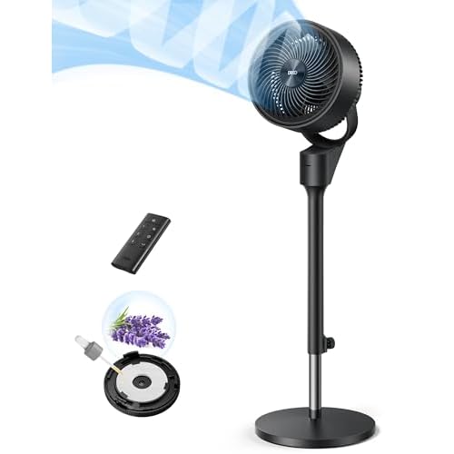 Dreo Fan for Bedroom, 80° Oscillating Standing Fan, 25dB Quiet, 80ft Pedestal Fans for Home Office, 90° Manual Vertical, 3 Speeds, Remote, 34-41" Ad