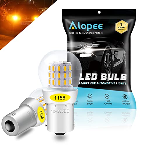 Alopee 1156 LED Bulb Amber 10-30V DC 1156 Bulb Replacement for 1141 1003 7506 P21W Blinker Light, Turn Signal Bulb 3014 Chips, Non Polarity, Pack of 2