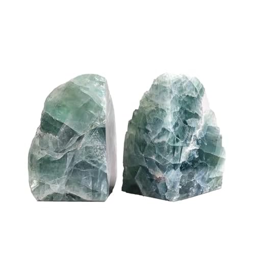 AMOYSTONE Crystal Bookends Green Fluorite (4-5 lbs) - Calming Stone Books Shelf Organizer Hybrid Kitchen Office Decor 4-5 Pounds Mint Green