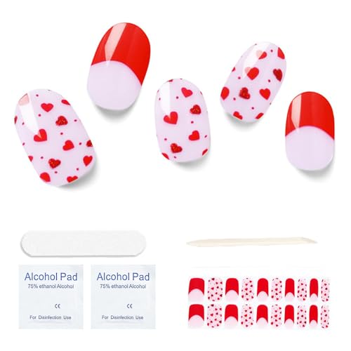 Chrimas Semi Cured Gel Nail Strips, 20 pcs Nail Wraps Semi Cured, Salon-Quality, 2 Weeks Long Lasting Hot Heart