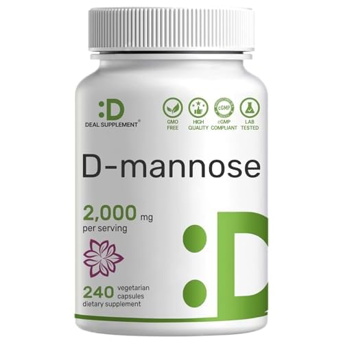DEAL SUPPLEMENT D Mannose 500mg Capsules (2,000mg Per Serving), 240 Veggie Pills – Fast Acting Water-Soluble Form – Extra Strength Urinary Tract (