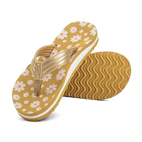 INMINPIN Kids Boys Girls Flip Flops Comfort Quick-Dry Beach Pool Aqua Thong Sandals(Little Kid-Big Kid) 11 Little Kid Khaki Flower