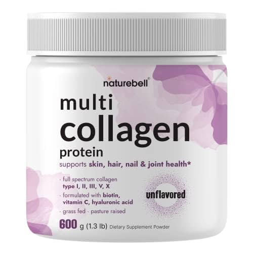 Multi Collagen Protein Powder 600g - 5 Types (I, II, III, V, X) Grass-Fed & Pasture-Raised | with Biotin 5000mcg, Vitamin C & Hyaluronic Acid | Keto,