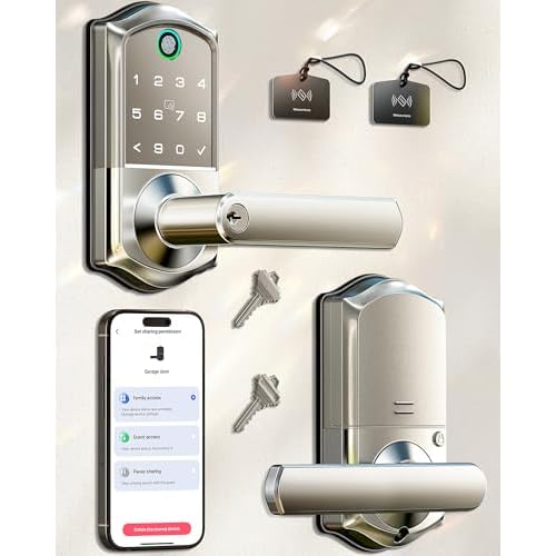 Veise VE019 Fingerprint Smart Lever Lock - APP Control, Keypad Door Lock with Handle, Keyless Entry for Front Door and Bedroom, Electronic Digital Kno