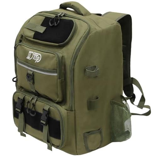Fishing Backpack for Men, Tackle Bag with Rod Holders, 40L Capacity with Cooler, 4 Tackle Trays Included(Army Green)