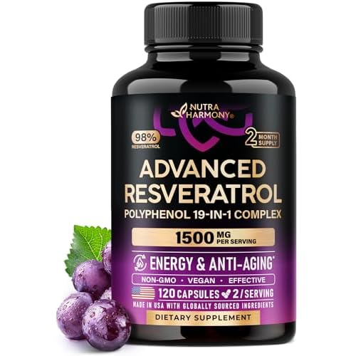 Resveratrol Supplement - 19-in-1 Organic Polyphenol Complex - Noni Extract | Berberine | Quercetin | Apple Cider Vinegar | Acai - Made in USA - Antiox