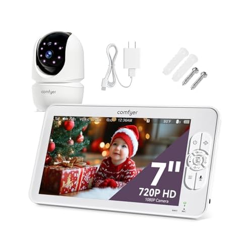 Baby Monitor with Camera and Audio, 7" 720P HD Video Baby Monitor No WiFi, 6000mAh Battery, VOX Mode, Auto Night Vision, Hack Proof, Remote PTZ 7''720