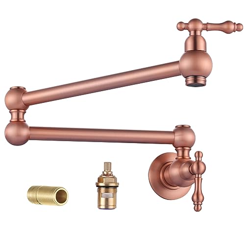 WOWOW Copper Pot Filler Faucet - Solid Brass Pot Filler Wall Mount Kitchen Stove Faucet with Double Joint Swing Arms