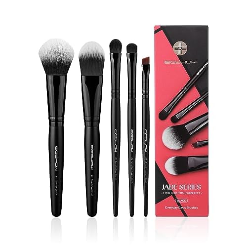 EIGSHOW 5Pcs Everyday Makeup Brush Set for Foundation Powder Eyeshadow Eyeliner, Vegan & Cruelty-Free, Travel Basic Make Up Brushes Kit for Women - Bl