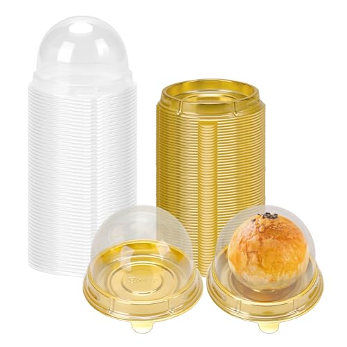 Mini Individual Cupcake Container Mini Cupcake Holder Desk Pet Containers for Chocolate Covered Cookies, Strawberry, Mooncake(50 Pack, Gold) Gold-50Pa