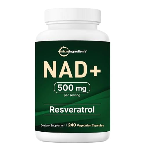 Micro Ingredients NAD+ 500mg with Resveratrol, 240 Veggie Capsules | 2-in-1 NAD Supplement for Women & Men | Anti-Aging, Energy, & Brain Support