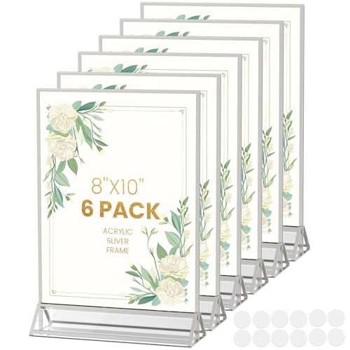 8X10 Sliver Picture Frames Acrylic Sign Holder Double-Sided 8X10 Sliver Frames for Menu Holder Wedding Table Number Holder Christmas Photo Frames with