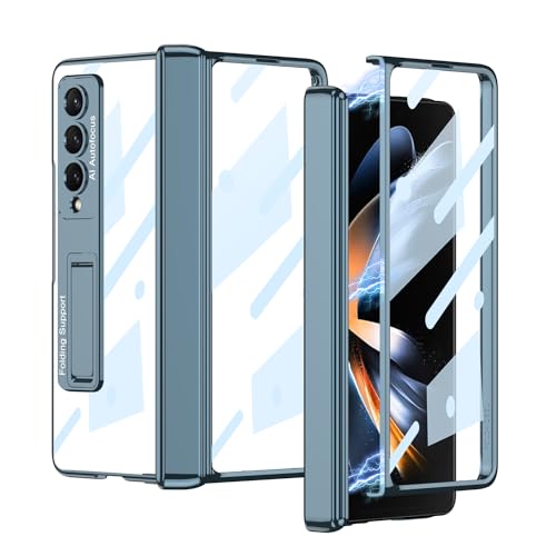 for Samsung Galaxy Z Fold 4 Case with Magnetic Hinge Coverage Protective and Kickstand,Built-in Front Screen Protector Glass, Full Body Thin Transpare